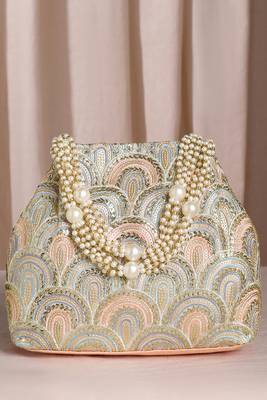 Peach potli bag for women handmade wristlet handbag stylish bridal purse fashion bag for girls 1