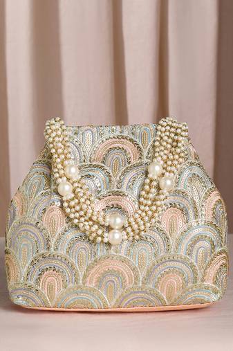 Peach potli bag for women handmade wristlet handbag stylish bridal purse fashion bag for girls