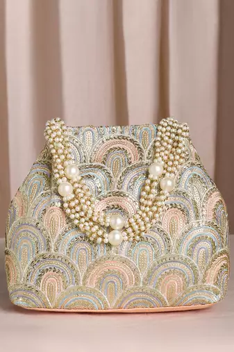 Peach potli bag for women handmade wristlet handbag stylish bridal purse fashion bag for girls