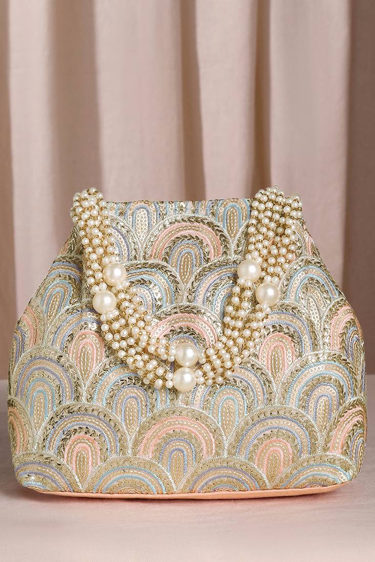 Peach potli bag for women handmade wristlet handbag stylish bridal purse fashion bag for girls