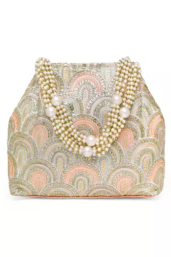 Peach potli bag for women handmade wristlet handbag stylish bridal purse fashion bag for girls