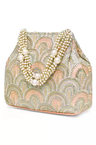 Peach potli bag for women handmade wristlet handbag stylish bridal purse fashion bag for girls