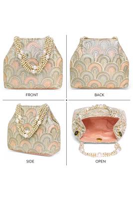 Peach potli bag for women handmade wristlet handbag stylish bridal purse fashion bag for girls 5