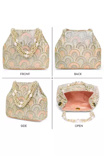 Peach potli bag for women handmade wristlet handbag stylish bridal purse fashion bag for girls