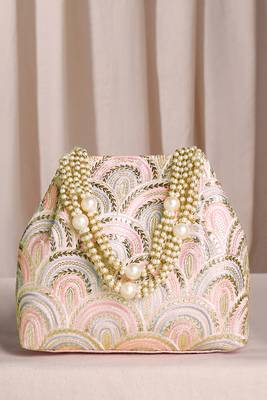 Pink sequins motifs potli bag for women handmade wristlet handbag stylish bridal purse fashion bag 1