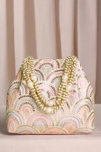 Pink sequins motifs potli bag for women handmade wristlet handbag stylish bridal purse fashion bag