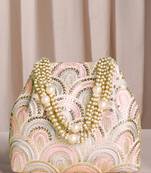 Pink sequins motifs potli bag for women handmade wristlet handbag stylish bridal purse fashion bag