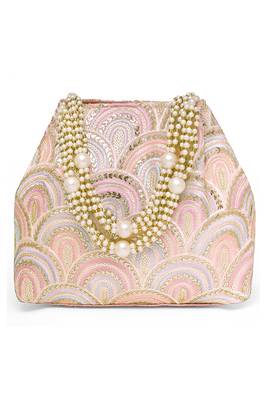 Pink sequins motifs potli bag for women handmade wristlet handbag stylish bridal purse fashion bag 2