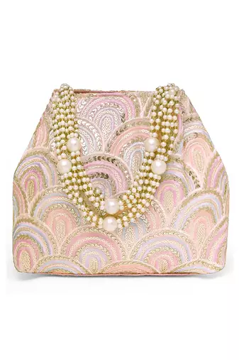 Pink sequins motifs potli bag for women handmade wristlet handbag stylish bridal purse fashion bag