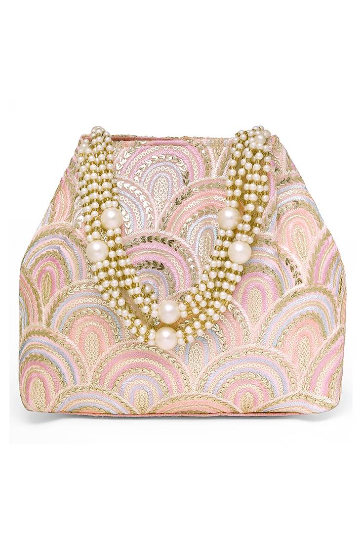 Pink sequins motifs potli bag for women handmade wristlet handbag stylish bridal purse fashion bag