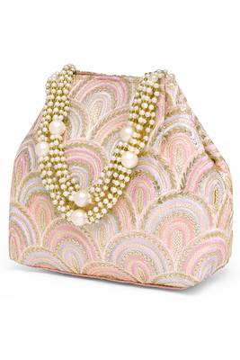 Pink sequins motifs potli bag for women handmade wristlet handbag stylish bridal purse fashion bag 3