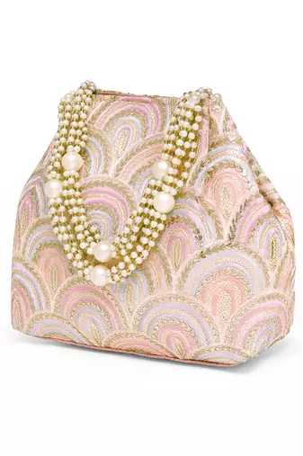 Pink sequins motifs potli bag for women handmade wristlet handbag stylish bridal purse fashion bag