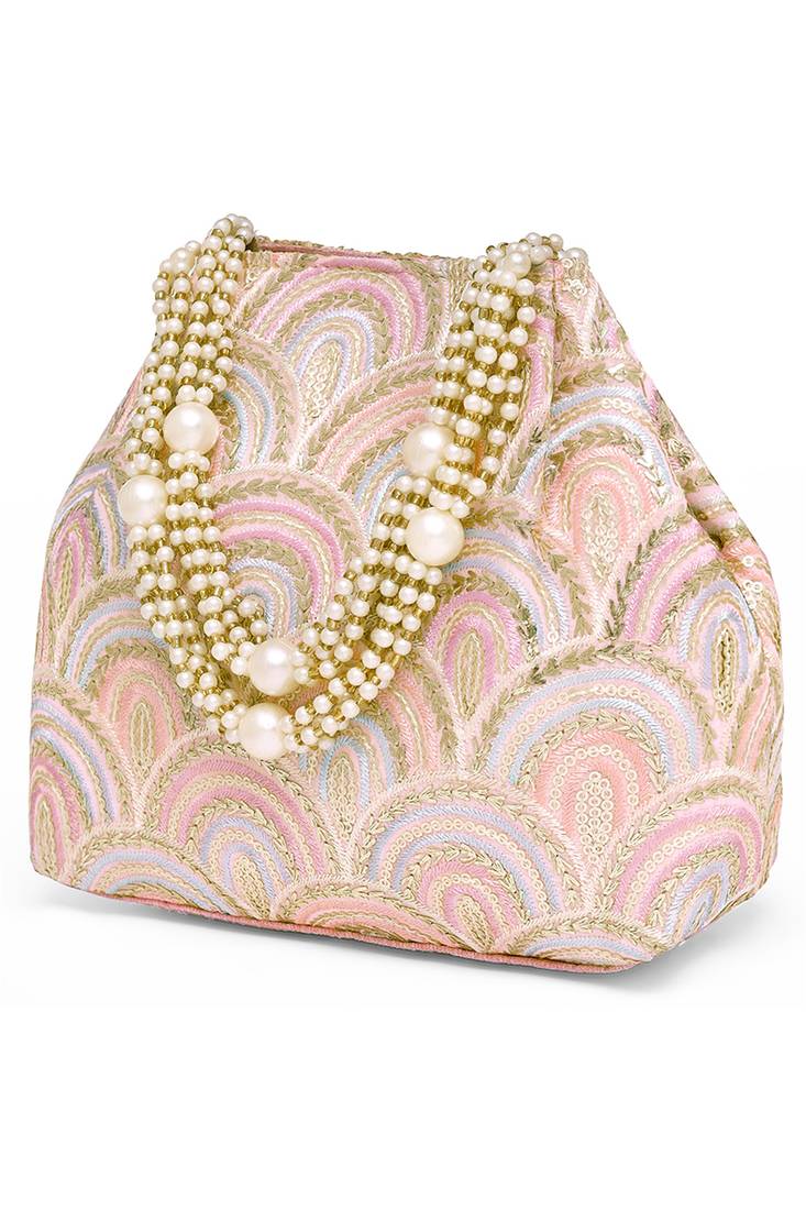 Pink sequins motifs potli bag for women handmade wristlet handbag stylish bridal purse fashion bag