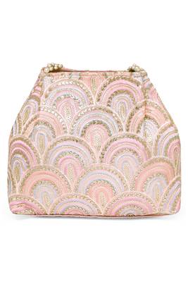 Pink sequins motifs potli bag for women handmade wristlet handbag stylish bridal purse fashion bag 4