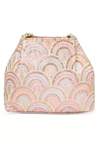 Pink sequins motifs potli bag for women handmade wristlet handbag stylish bridal purse fashion bag