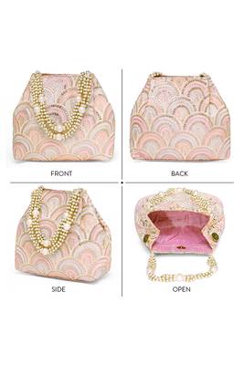 Pink sequins motifs potli bag for women handmade wristlet handbag stylish bridal purse fashion bag 5