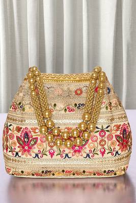 Cream embroidery polti bag with multicolor floral motive handbag for women 1