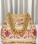 Cream embroidery polti bag with multicolor floral motive handbag for women