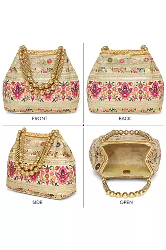 Cream embroidery polti bag with multicolor floral motive handbag for women