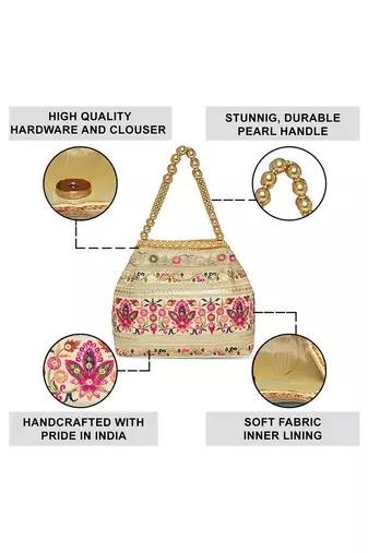 Cream embroidery polti bag with multicolor floral motive handbag for women