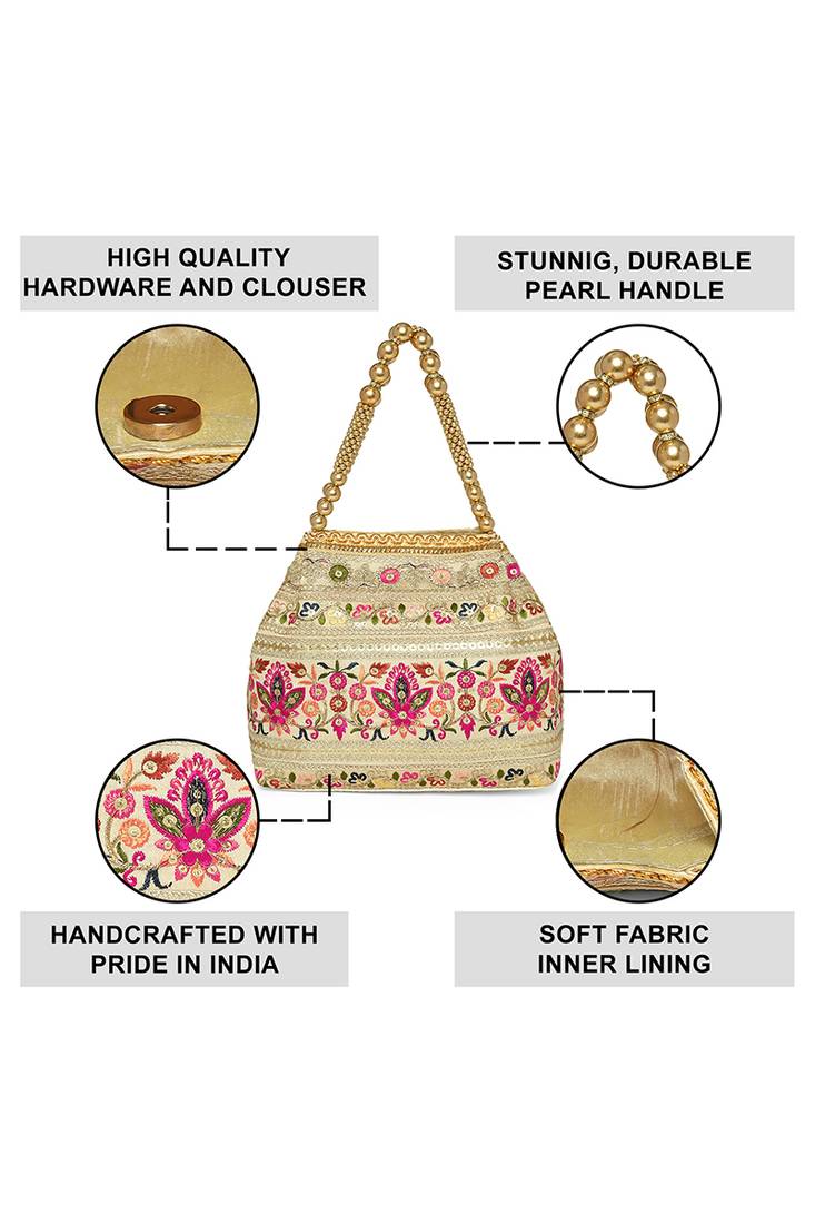 Cream embroidery polti bag with multicolor floral motive handbag for women