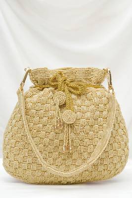 Cream beaded potli bag ethnic wristlet purse for women 1