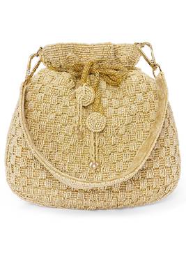 Cream beaded potli bag ethnic wristlet purse for women 2
