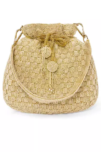 Cream beaded potli bag ethnic wristlet purse for women