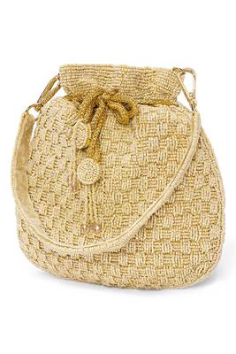 Cream beaded potli bag ethnic wristlet purse for women 3