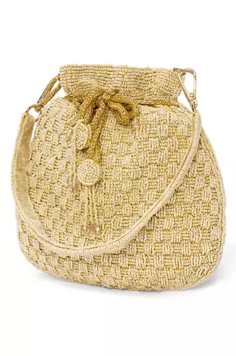 Cream beaded potli bag ethnic wristlet purse for women