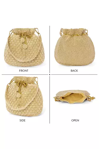 Cream beaded potli bag ethnic wristlet purse for women