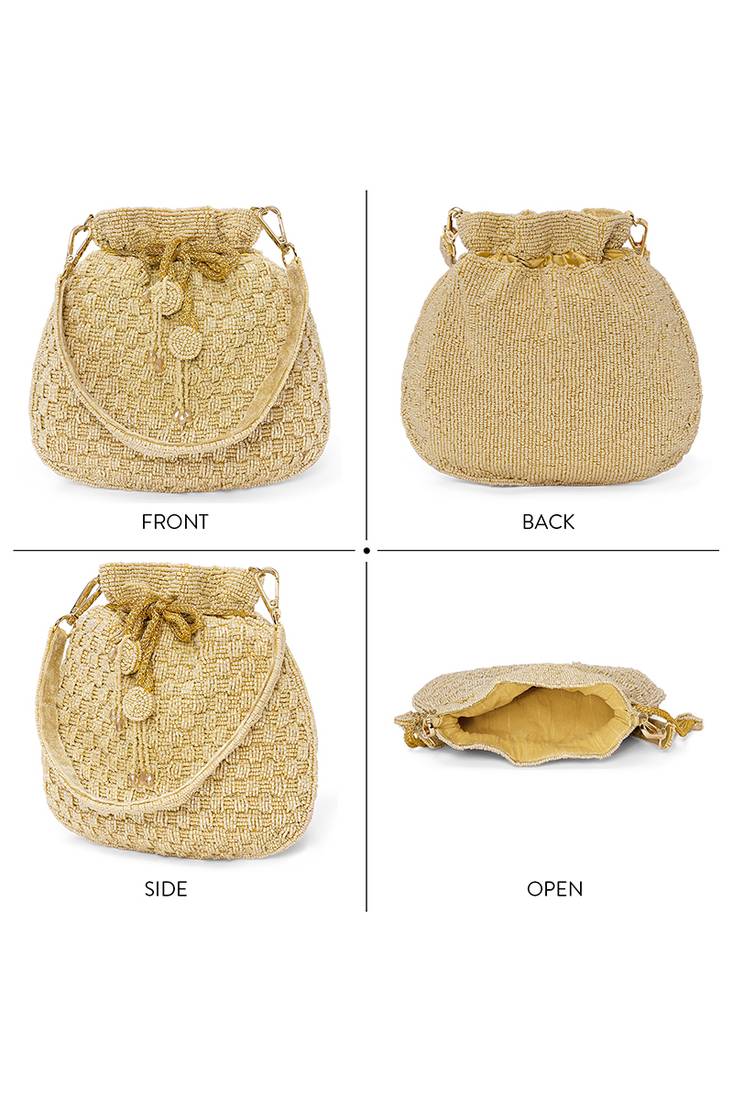 Cream beaded potli bag ethnic wristlet purse for women