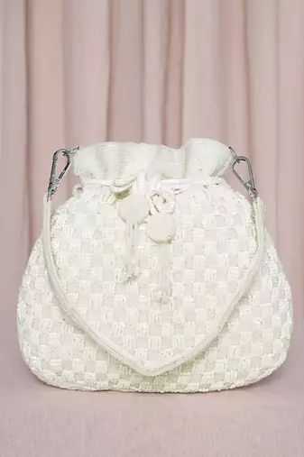 White beaded potli bag ethnic wristlet purse for women