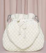 White beaded potli bag ethnic wristlet purse for women