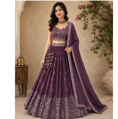 Wine georgette Lehenga Choli for women 1