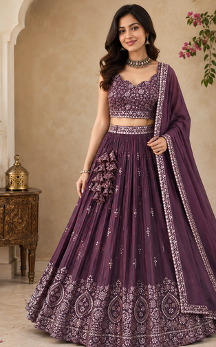 Wine georgette Lehenga Choli for women
