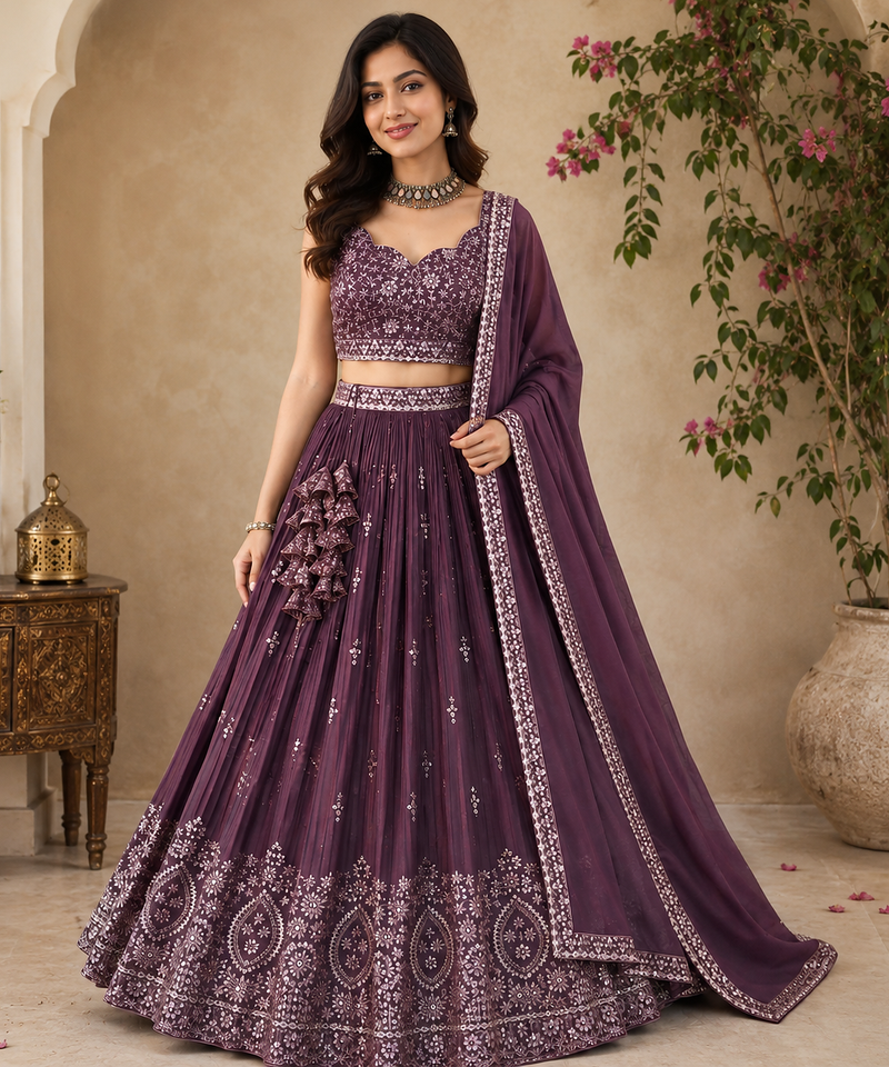 Wine georgette Lehenga Choli for women