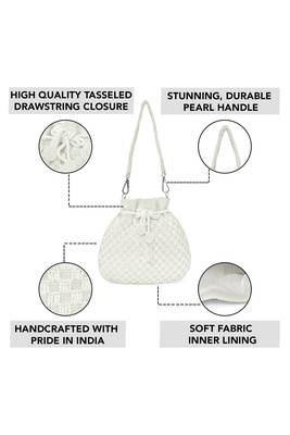 White beaded potli bag ethnic wristlet purse for women 2