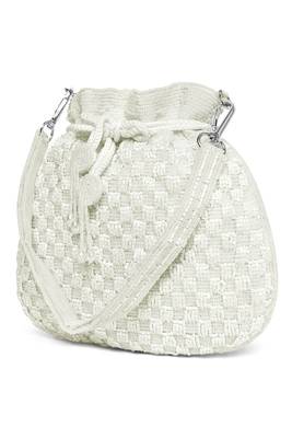 White beaded potli bag ethnic wristlet purse for women 3