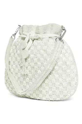 White beaded potli bag ethnic wristlet purse for women