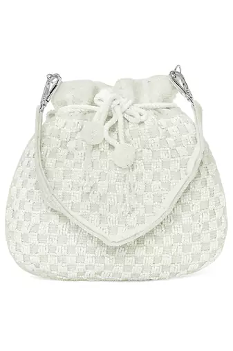 White beaded potli bag ethnic wristlet purse for women