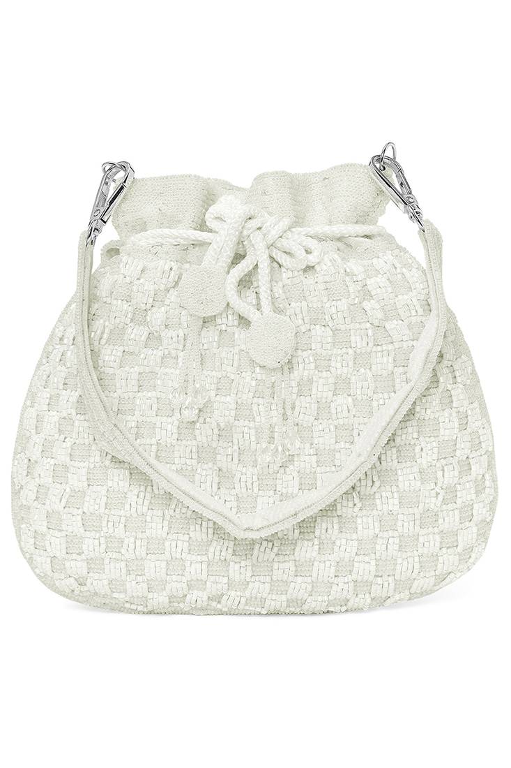 White beaded potli bag ethnic wristlet purse for women