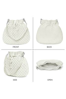 White beaded potli bag ethnic wristlet purse for women 5