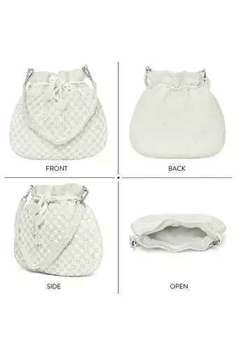 White beaded potli bag ethnic wristlet purse for women