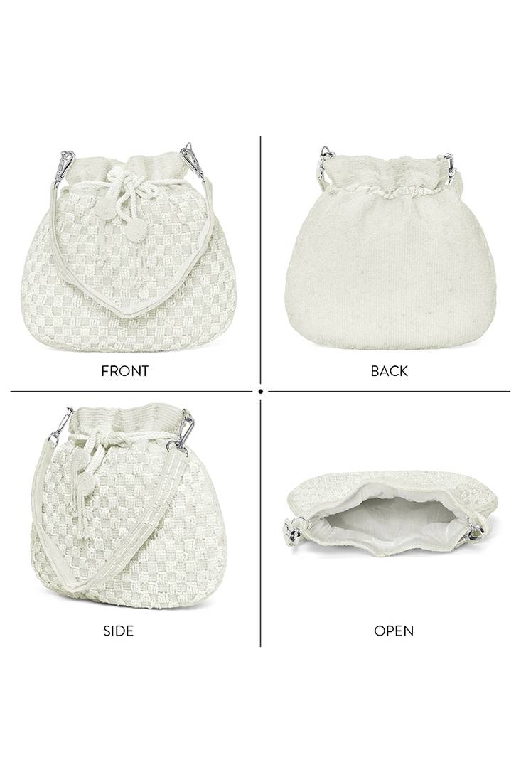White beaded potli bag ethnic wristlet purse for women