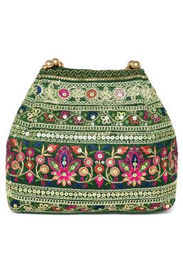 Green floral embroidery potli bag for women handmade wristlet handbag stylish purse ethnic fashion bag 4