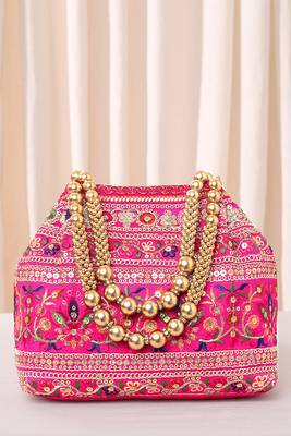 Rani pink floral embroidery potli bag for women handmade wristlet handbag stylish purse ethnic fashion bag 1
