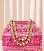 Rani pink floral embroidery potli bag for women handmade wristlet handbag stylish purse ethnic fashion bag