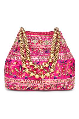Rani pink floral embroidery potli bag for women handmade wristlet handbag stylish purse ethnic fashion bag 4