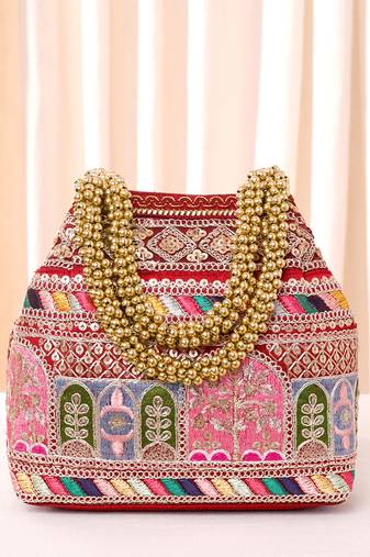 Maroon embroidery potli bag for women handmade wristlet handbag stylish purse ethnic fashion bag